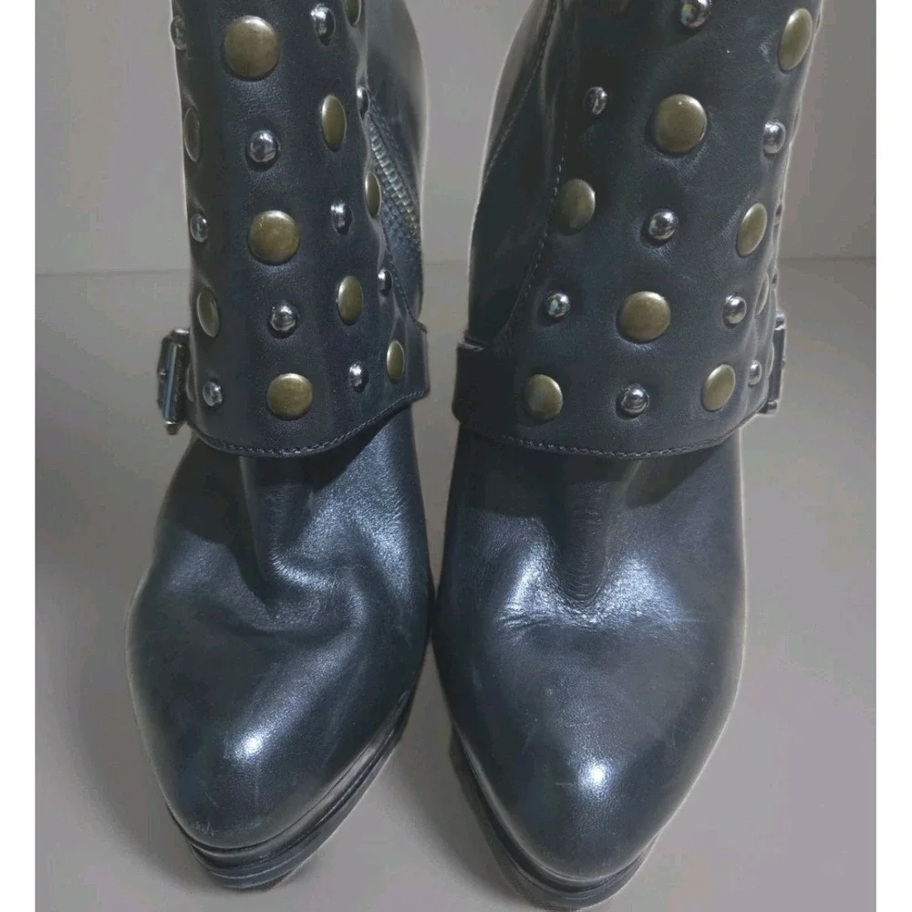 Michael Kors Boot Women 11M Bryn Leather Stud Buckle Side Zip Ankle Moto Rock Ex